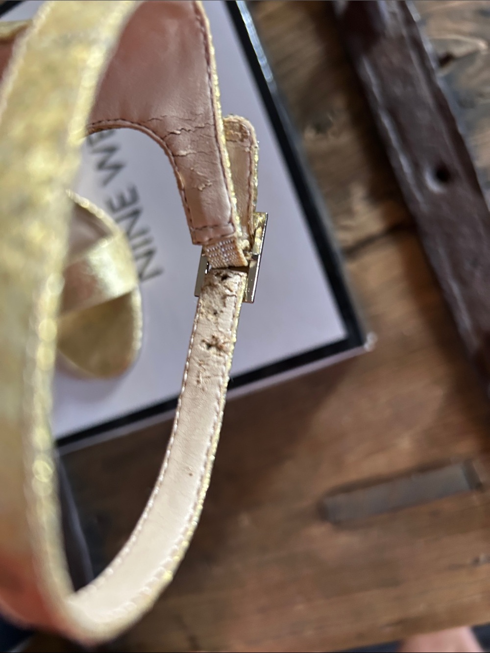 Nine West Glitter Gold Ankle Strap Kitten Heels - Picture 7 of 10